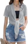 iClosam Women Sheer Shrug Tie Top Short Sleeve Summer Open Front Cardigans Plus Size Mesh Bolero Jacket