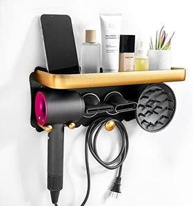 Hair Dryer Holder Wall Mounted with Storage Shelf for Dyson and 99% Other Hair Dryer Models, Bathroom Storage Rack Hair Dryer Holder Toothbrush Cosmetic Storage Organizer Shelf（Large）