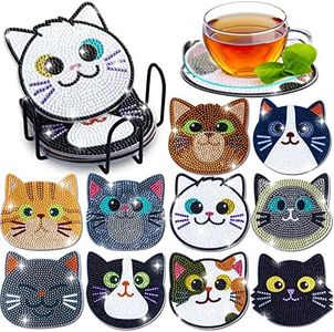 Insnug 10PCs Diamond Painting Coasters Set - Cat Theme Diamond Art Coasters Painting Kits for Kids and Adult Diamond Dots, Arts and Crafts DIY Kits for Adults and Kids Beginners Supplies Gift