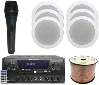Home Theater System Kit 1000 Watts Bluetooth Receiver w/ 6 Qty 5.25" 175 Watts Each in-Wall in-Ceiling Speakers & 16 Gauge 250 ft. Speaker Wire Portable Microphone w/Remote Control by Technical Pro