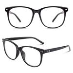 CGID CN81 Fake Glasses Women Men Large Oversized Clear Lens Horn Rimmed Glasses 100% UV400 Protection,Glossy Black