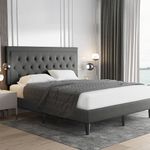 Allewie King Size Button Tufted Platform Bed Frame/Fabric Upholstered Bed Frame with Adjustable Headboard/Wood Slat Support/Mattress Foundation/Dark Grey (King)