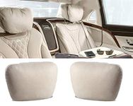 24x7 eMall 2pc Universal Car Soft Pillow Compatible with Mercedes Benz Maybach and All Other Cars Premium Suede Material Luxurious Headrest Ultra S Class Type Cushion Pack of 2 (Beige)