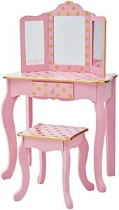 Fantasy Fields Gisele Polka Dot Kids Vanity Table & Stool, Pink & Gold