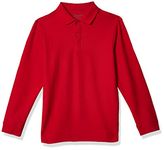 Nautica Boys' School Uniform Long Sleeve Polo Shirt, Button Closure, Comfortable, Breathable Fabric, Red, 5