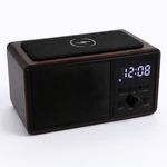JVD Carabay 2-in-1 Digital Alarm Clock with Bluetooth Speaker & FM Radio, Adjustable LED Display Dimmer, Wooden Finish, Brown