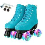 XUDREZ Women Roller Skates High Top Shoes Double Row Shiny Roller Derby Skates Four Wheel Unisex PU Classic Skates for Girl Beginner Indoor Outdoor (Blue flashing wheel,Uk5.5)