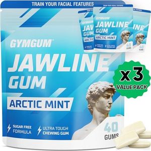 Gymgum Jawline Gum | Hard Chewing Gum For Jaw Strength | Train Your Facial Features - Mewing Jaw Gum | Ultimate Jawline Exerciser | 0 Calories & Sugar Free Hard Gum (Arctic Mint, 120 Count)