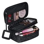 CGBOOM Make Up Bag Organiser for Women, Travel Cosmetic Bag Waterproof with Brush Compartment and Mirror, Portable Double Layers Large Capacity Make up Case