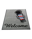 Buy-Rite Barber Shop Welcome Mat – 3 ft x 4 ft Rectangular Floor Mat – Carpet Top, Rubber Bottom Salon Mat with Barber Pole Design, BR-BARBERPOLEMAT