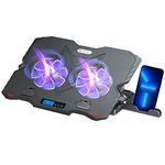 Zebronics NC5500D Powerful Laptop Cooler with Dual 125mm Fans, Silent Operation, Adjustable Fan Speed, Display, Controls, USB, 5 Step Retractable Stand and Mobile Holder