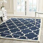 INDIAN ORIENTAL RUGS Handmade Hand Tufted Trellis Design Thick Heavy Carpets for Home-Living Room-Bedroom & Hall ( Navy Blue, 4 X 6 Feet)