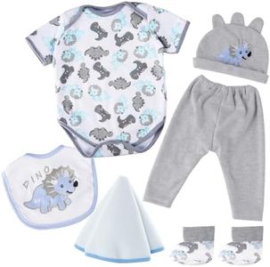 BABESIDE 6 Pcs Reborn Baby Doll Clothes for 17-22 Inch Babydolls, Dinosaurs Pattern Lifelike Reborn Baby Doll Accessories with Hat Bib and Socks for Realistic Baby Dolls Boy & Girl