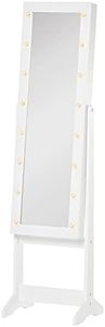 HOMCOM Espejo Joyero de Pie Armario de Joyería con 16 Luces LED y Ángulo Ajustable Organizador de Joyas con Estantes Ranuras para Anillos 36x30x136 cm Blanco Cálido