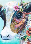 YEESAM ART DIY 5D Diamond Painting Full Drill, Cow Colorful Flowers 31x36cm Diamond Art Mosaic Crafts Embroidery Kits (Cow)