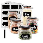 EatNeat Airtight Glass Kitchen Canisters with Premium Black Labels and a White Marker | Set of 5 Assorted Food Storage Containers with Bail & Trigger Clasp Lid | Pantry Organization