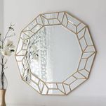 Wall of Dreams Modern Glam Geometric Shaped Metal Accent Wall Mirror, Gold, Modern Design, Decorative Mirror for Living Room, Bedroom or Bathroom