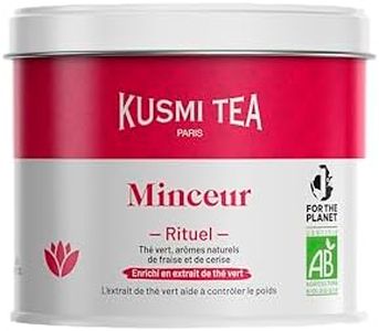 Kusmi Tea - Rituel Minceur Bio - Thé Minceur - Enrichi en Extrait de Thé Vert - Facilite la Perte de Poids - Fraise et Cerises - Boîte Thé Métal 100g - Quantité pour environ 50 Tasses