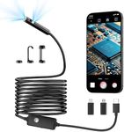 Endoscope Camera with Light(Dual-Lens),1920P HD Borescope with 8 Adjustable LED Lights, IP67 Waterproof Endoscope with Semi-Rigid Snake Cable, Inspection Borescope for iOS and Android-16.4ft