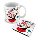 ALDIVO World Best Son Printed Combo Ceramic Coffee Mug 330 ml and Printed Coaster