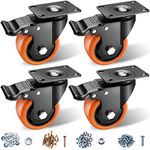 ASRINIEY Casters, 3" Caster Wheels, Orange Polyurethane Castors, Top Plate Swivel Wheels, Casters Set of 4, Locking Casters for Furniture and Workbench, Heavy Duty Casters, 4 Pack Casters with Brake