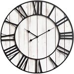 JUMBO HUMBLE 24 Inch Large Farmhouse Wall Clock, Rustic Whitewashed Wood Plank with Black Metal Frame, Battery Operated Non-Ticking Silent Wall Clock for Home, Kitchen, Living Room, Bedroom, Entryway