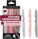 JAPONESQUE Foldable Dermaplaner Facial Razors - 3 Piece Set, Eyebrow And Facial Hair Razor Kit - One Blade Fixed Dermaplane Razor For Women Multicolor
