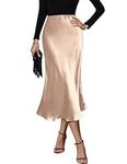 Zeagoo Womens Midi Skirt High Waisted Solid Satin Dress Zipper Elegant Work Skirts Party Wedding Flared A-Line Skirts