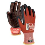 OX-ON Flexible Advanced 1901 Red Work Gloves, Extremely Durable Safety Gloves, Secure Precise Grip, Protective & Comfortable Nitrile Gloves, Dotted Palm For Extra Grip, Sanitised - 12pairs,Size 10/XL