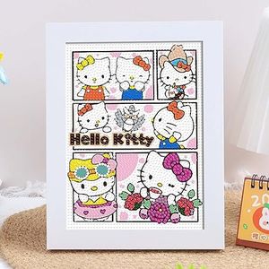 Akutoer Cute Cartoon Diamond Drawing Kits, Kawaii Painting with Diamonds, Gem Arts & Crafts, DIY Paint Supplies with Frames for Home Decor(Kitty)