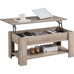 Yaheetech Lift Up Wooden Lifting Coffee Tea Table with Hidden Storage Drawer and Open Shelf, Space-saving For Living Room/Reception, Gray