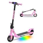 Gotrax Comet Foldable Kids Electric Scooter, 6" Solid Tire - Max 11km Range and 16km/h Max Speed, Thumb-Throttle Control with Music Speaker & RGB Pedal Lights for Kid Over 6 Years Old, Pink