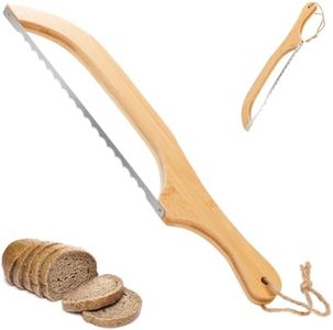 Goaste Bamboo Bread Bow Knife, 15.7" Serrated Bread Slicer, Stainless Steel Sourdough Bread Cutter with Fiddle Bow Design for Bagels, Baguettes and More