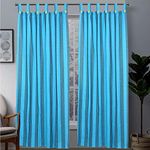 alemah Cotton Fabric Striped Button Type Tab Top Curtains Loop Standard Door Curtain (6.5 Feet) Deep Blue Pack Of 2