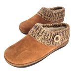 Clarks Women's Suede Leather Slipper with Knitted Sweater Collar & Faux Fur Lining - Indoor/Outdoor House Slippers for Women with Cork Midsole Clog, Tan, 8.5 UK