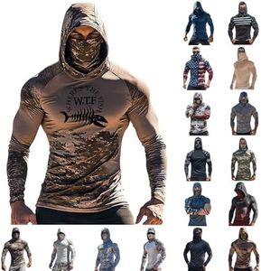 Men' Performance Fishing Hoodie Shirt UPF 50+ Sun Protection Long Sleeve UV SPF T-Shirts Rash Guard with Face Mask