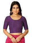 Amazon Brand - Anarva Round Neck Dobby Cotton Lycra Stretchable Elbow Sleeve Readymade Saree Blouse for Women Stylish (Cotton-dobbi-prussion-Purple-XL)