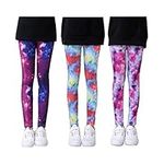 Gavena 3 Pack Girls Leggings Toddler Full Length Tights Kids Cotton Stretchy Pant Trouser (Colourful,9-10 Years)