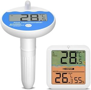 LSENLTY Wireless Pool Thermometer, IP68 Waterproof&328ft Remote Digital Pool Thermometer Floating Easy Read, Indoor Humidity&Temperature Monitor,Water Temperature Monitor for Swimming Pool Spa Hot Tub