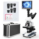 [Research-Grade] Vabiooth Lab Compound Trinocular Microscope 40X-2500X Magnification with 7" LCD Screen 5MP E-Eyepiece, Two-Layer Mechanical Stage for Animal Husbandry, Pet Hospitals, Lab, Farms