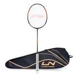 Li-Ning Axforce Tiger Strung Badminton Racquet for Professional Players |4U| 32 LBS Max Tension | Head Heavy | 7mm Flexible Shaft | Carbon Fibre Frame (Black/Red)
