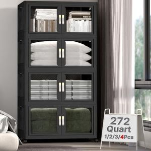 VNVTO Stackable Storage Bins with Lids, Clear Doors, 640QT Storage Bins Large Storage Cabinet Foldable Collapsible Closet Organizers for Bedroom Dorm Office (Black)