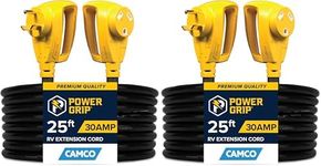 Camco Power Grip 25-Ft 30 Amp Camper/RV Extension Cord - Rated for 125V /3,750W - Features Heavy Duty 10-Gauge Copper Wire for Superior Conductivity & Coated w/Heat-Resilient PVC (55191) (Pack of 2)