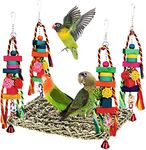 Bird Toys Parakeet Toys Conure Toys Bird Foraging Wall Toy,Seagrass Woven Hammock Swing Mat for Climb Perch Swing with Colorful Wooden Chewing Toys for Lovebirds,Parakeets,Conure,Cockatiel (Large)