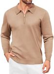 COOFANDY Men's Polo Shirts Quarter Zip Polluver Long Sleeve Knit Polo Shirt Business Casual Sweaters T Shirts Casual Fall Fashion Khaki