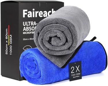 Faireach 2 PCS Car Microfibre Cleaning Cloths 50x80cm, 1000GSM Highly Absorbent Car Drying Towel, Ultra Soft Scratch-Free Polishing Cloth for Motorcycles Vehicles Household Furniture Cleaning Care