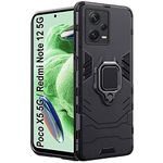 TheGiftKart Tough Armor Bumper Back Case Cover for Poco X5 5G/Mi Redmi Note 12 5G|Ring Holder & Kickstand In-Built | 360 Degree Protection Back Case Cover for Poco X5 5G/Redmi Note 12 5G (TPU,Black)