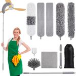 Feather Duster,10 Pcs Reusable Bendable Washable Cobweb Duster with Extension Pole 15-84 Inch,Retractable Gap Dust Brush Cleaner Long Duster for Cleaning High Ceilings and Fans, Furniture