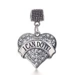 Inspired Silver - I Can Do It Memory Charm for Women - Silver Pave Heart Charm for Bracelet with Cubic Zirconia Jewelry