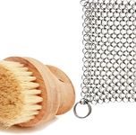 Cast Iron Sam’s Cast Iron Skillet Cleaning Kit- Chainmail Scrubber and All Natural Gentle Wooden Scrub Brush. Easily Clean While Protecting Your Cast Iron Seasoning.